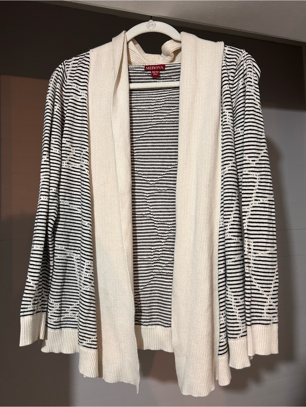 Merona Cream and Black Striped Open-Front Cardigan
